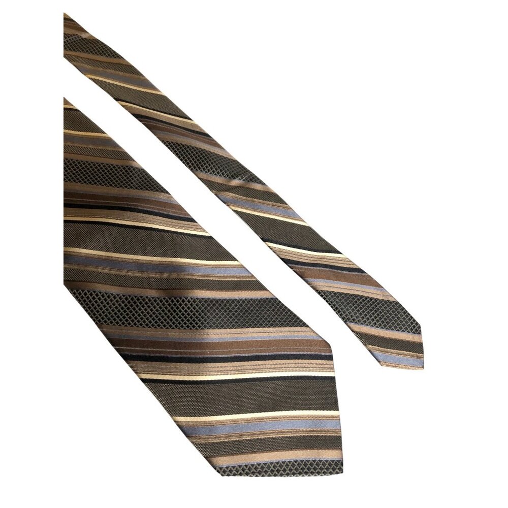 Pronto Uomo Silk Tie Brown Striped Mens Necktie Accessory Office Work Dad Gift
